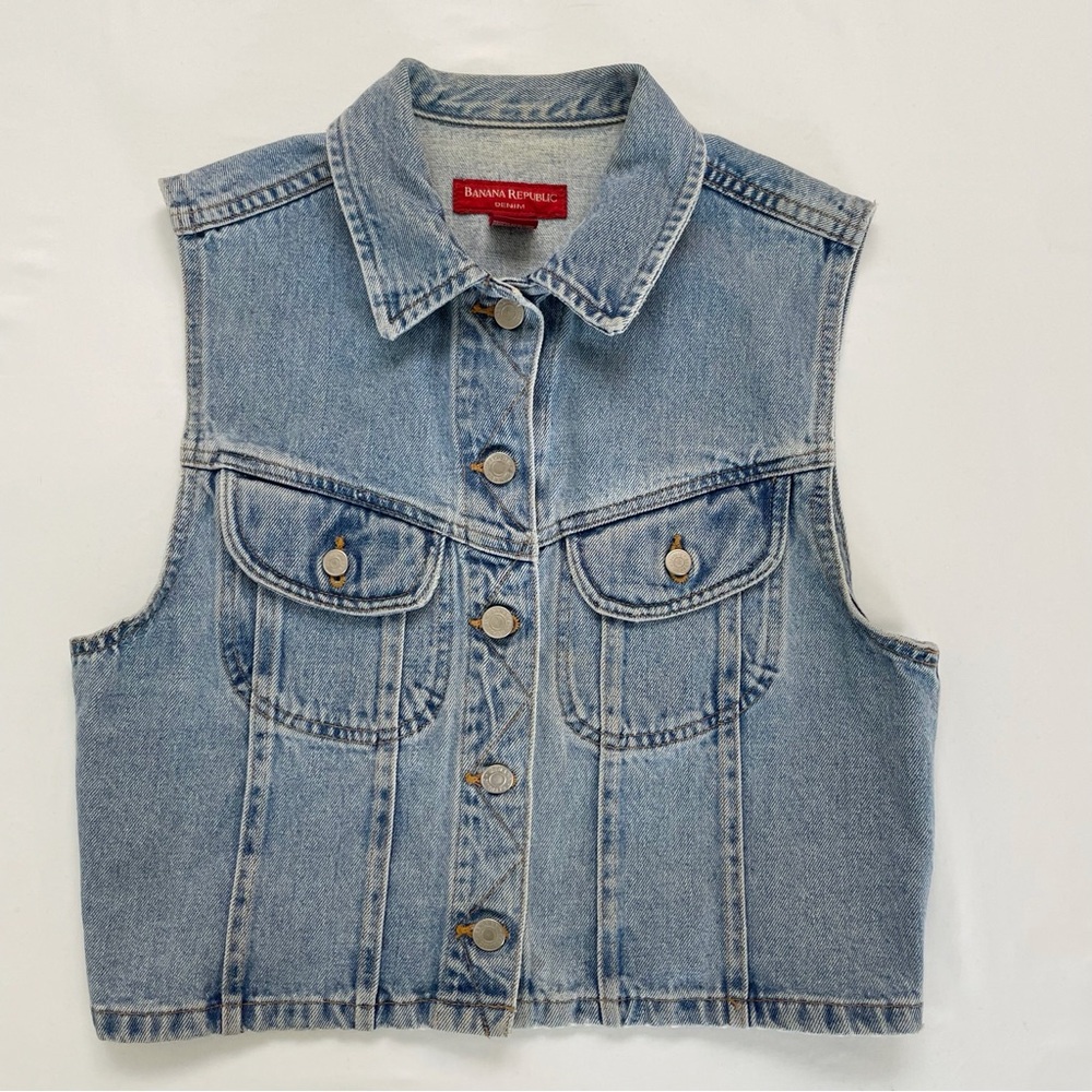 Vintage 90s Denim Vest Banana Republic Size Medium Pockets Button Western